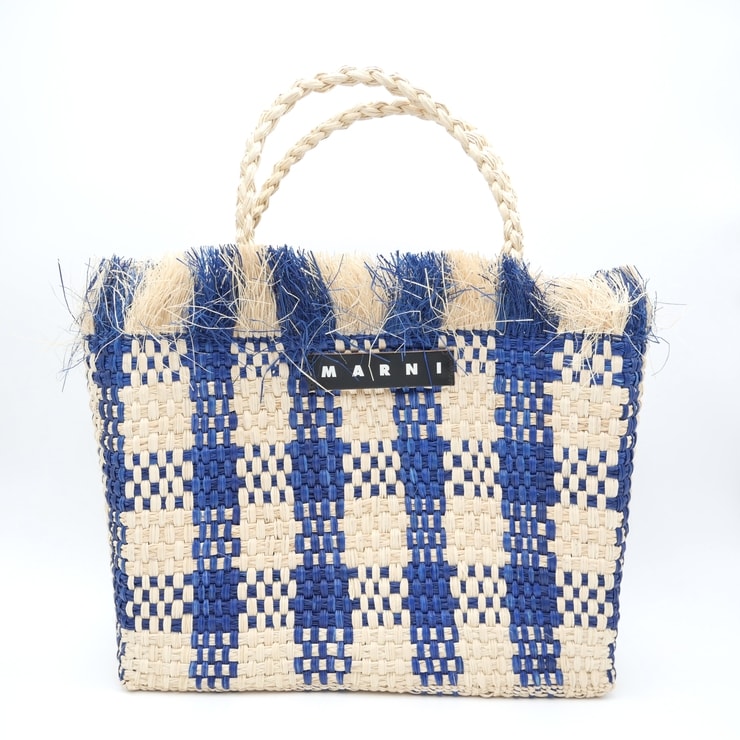 MARNI(マルニ)MARNI MARKET マルニマーケット ラフィア かごバッグ トートバッグ フリンジ ブルー×ナチュラル レディース【中古】
