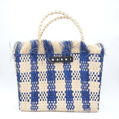MARNI(マルニ)MARNI MARKET マルニマーケット ラフィア かごバッグ トートバッグ フリンジ ブルー×ナチュラル レディース【中古】