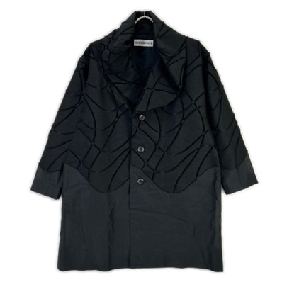 イッセイミヤケ 17AW IM74FD503 ブラック ウール 切替 ショールカラーコート 1