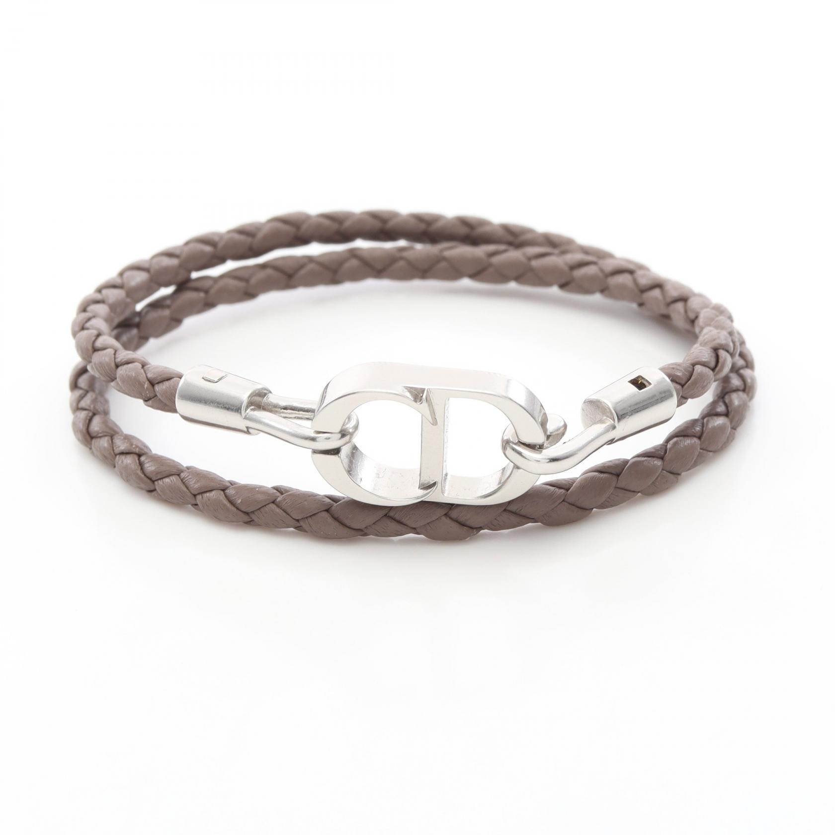 ディオール Dior CD Icon ブレイドレザー ダブル ブレスレット アクセサリー レザー ステンレススチール メンズ グレー系 / シルバー系 B1973HOMLE010M 【新品】