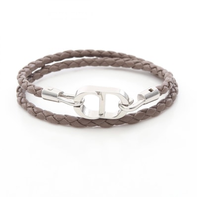 ディオール Dior CD Icon ブレイドレザー ダブル ブレスレット アクセサリー レザー ステンレススチール メンズ グレー系 / シルバー系 B1973HOMLE010M 【新品】