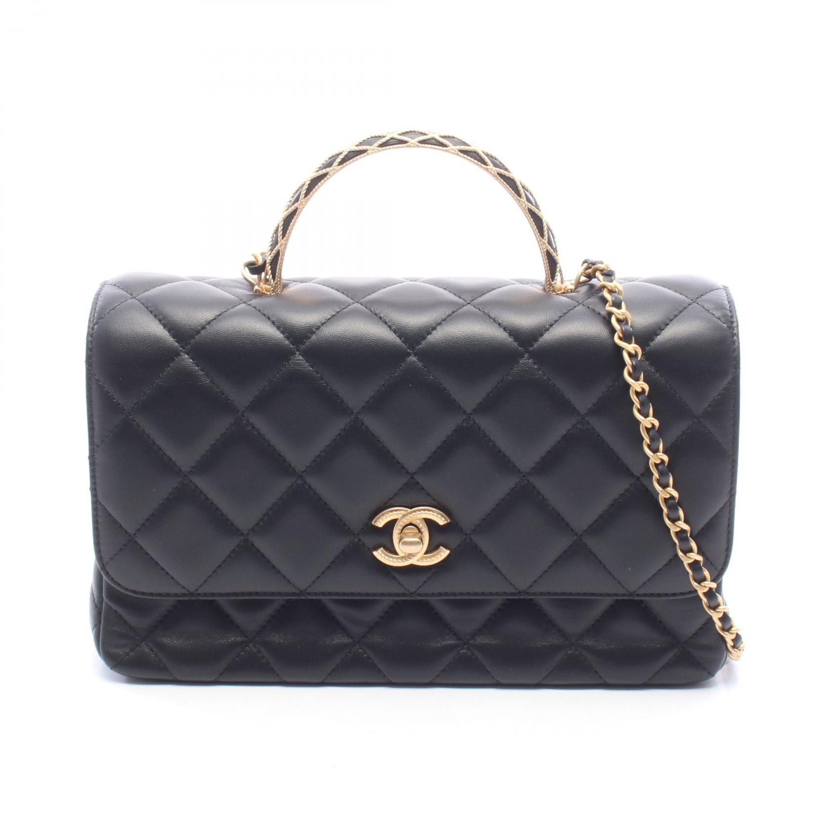 シャネル CHANEL トップハンドル マトラッセ 2WAY ショルダーバッグ バッグ ラムスキン(羊革) レディース ブラック系 【中古】