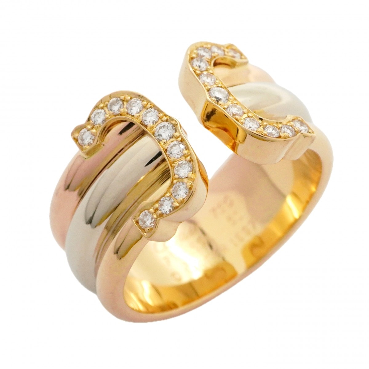 【6jbb0375】カルティエ リング 2C K18YG イエローゴールド K18WG ホワイトゴールド K18PG ピンクゴールド/ダイヤモンド ＃51【中古】レディース