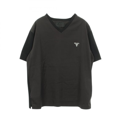 プラダ PRADA Vネック 切替 半袖Tシャツ 衣料品 トップス コットン メンズ ブラック系 UJN804 【中古】