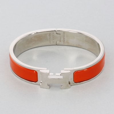 HERMES エルメス クリッククラック PM バングル バングル メタル エナメル シルバー オレンジ レディース【中古】
