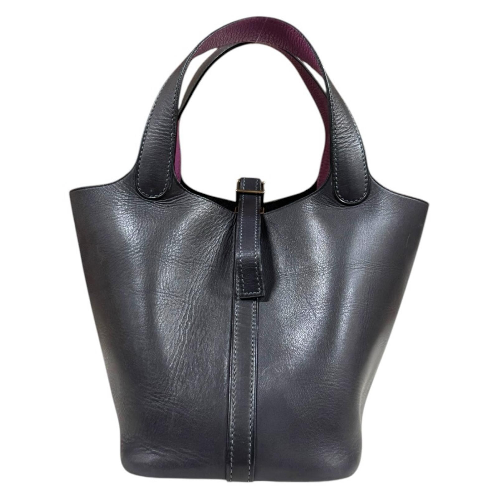 エルメス ピコタンPM ハンドバッグ レザー ブラック レディース HERMES  中古