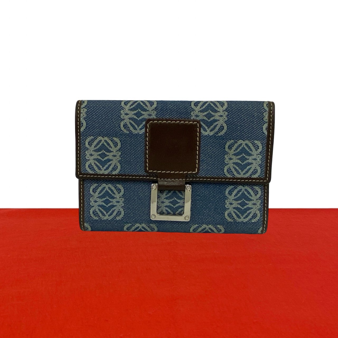 LOEWE ロエベ アナグラム ロゴ キャンバス レザー 二つ折り財布 ブルー
 62607