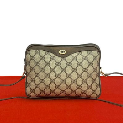 GUCCI グッチ GG ロゴ金具 レザー PVC ショルダーバッグ ブラウン
82071