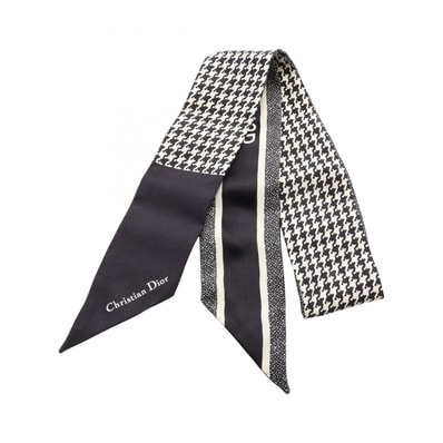 ディオール Dior ミッツァ 千鳥格子 リボン スカーフ 衣料品 シルク レディース ブラック系 / ホワイト系 【中古】