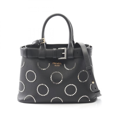 プラダ PRADA SOFT GRAIN VITE バックル トートバッグ バッグ レザー レディース ブラック系 1BA434 【中古】