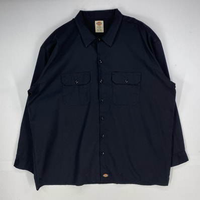 古着 ディッキーズ Dickies 長袖シャツ ワーク 胸ポケット ロングスリーブ 大きいサイズ 2XL ブラック系 無地 メンズ