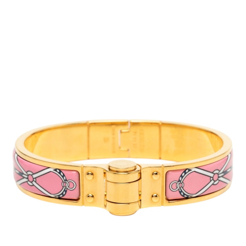 エルメス シャルニエールPM バングル ブレスレット ゴールド ピンク メッキ エナメル レディース HERMES 【中古】