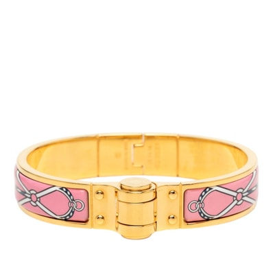 エルメス シャルニエールPM バングル ブレスレット ゴールド ピンク メッキ エナメル レディース HERMES 【中古】