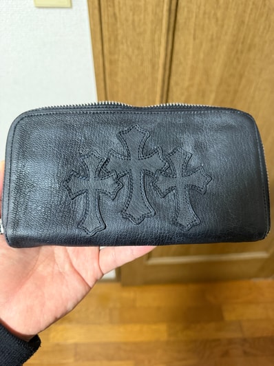 Chrome Hearts REC F 3 Cross Novelty Leather Zip Around Wallet "Black/Navy"