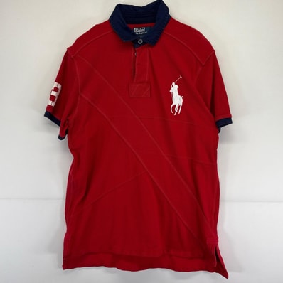 古着 ポロバイラルフローレン Polo by Ralph Lauren 半袖 ポロシャツ 大きいサイズ ビッグポニー 切り替え生地 ラガーシャツ XL レッド メンズ