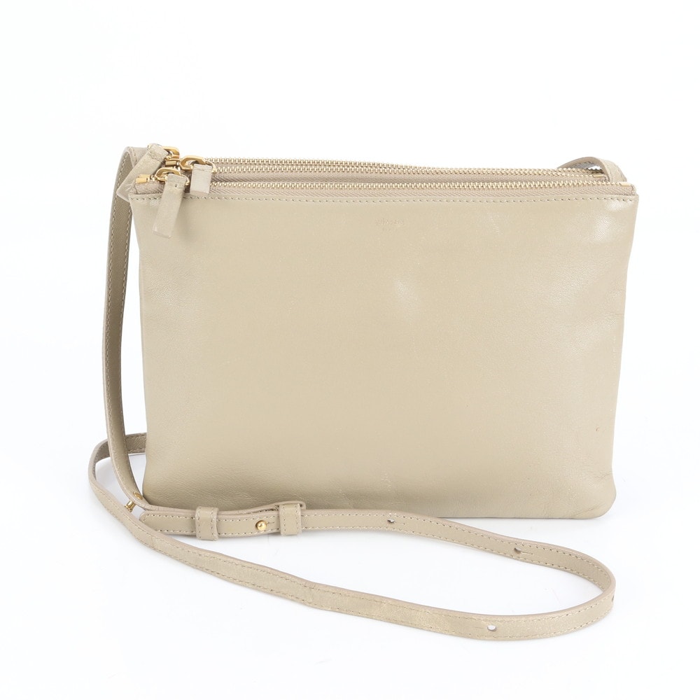 ■極美品 セリーヌトリオ クロスボディ ベージュショルダーバッグ