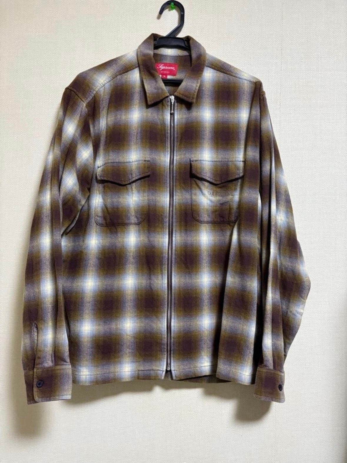 シュプリーム シャドウ プラッド フランネル ジップ アップ シャツ "ブラウン"