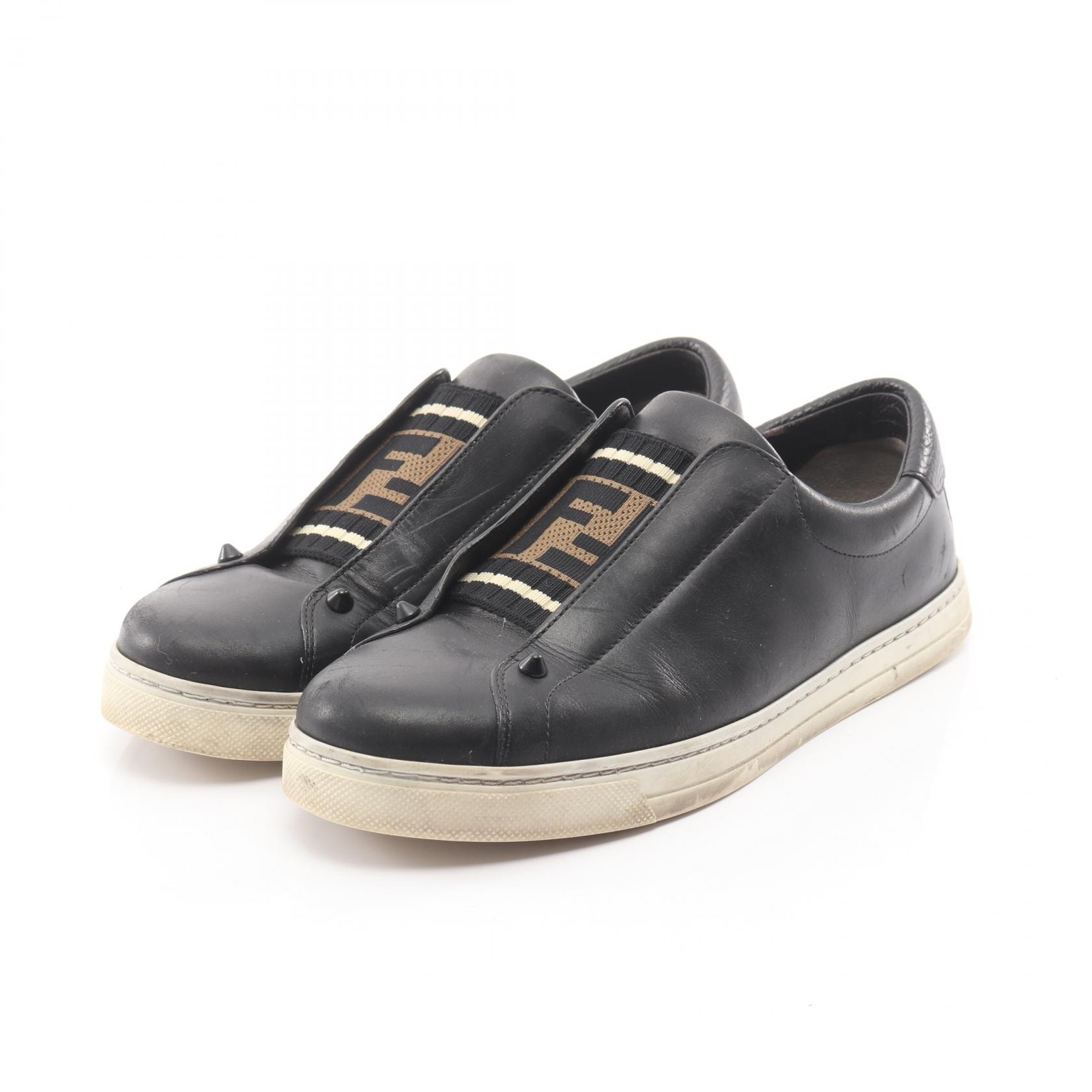 フェンディ FENDI FFロゴ スリッポン 靴 レザー ファブリック レディース ブラック系 / グレー系 / ホワイト系 【中古】