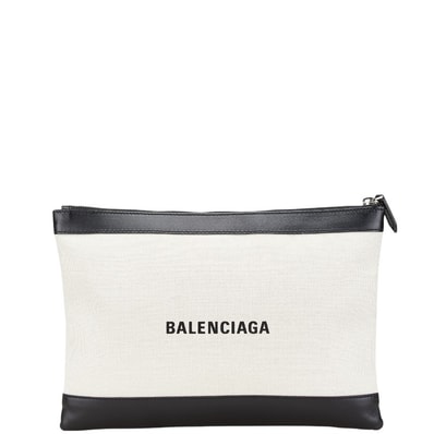 BALENCIAGA Navy Clip Clutch Bag "Natural/Black"
