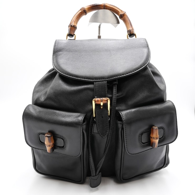 GUCCI(グッチ)バンブー ヴィンテージ リュックサック バックパック ブラック レザー バンブーハンドル ゴールド金具 レディース【中古】