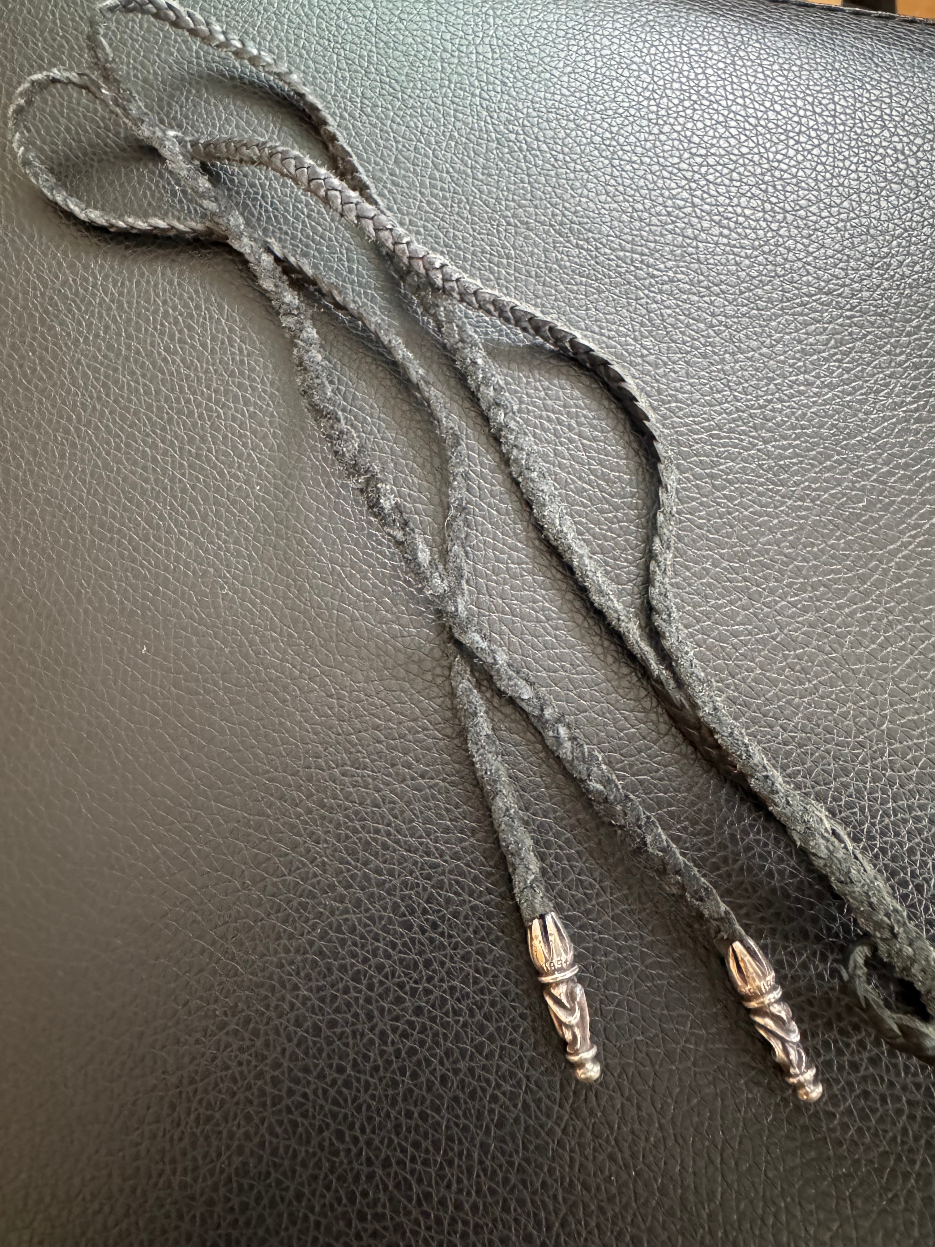 Chrome Hearts Scroll Leather Braid Silver Necklace "Black/Silver"