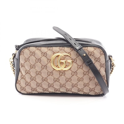 グッチ GUCCI GGマーモント ショルダーバッグ バッグ キャンバス レザー レディース ベージュ系 / ブラウン系 / ブラック系 447632 【中古】