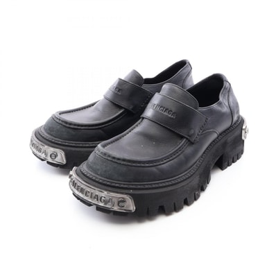 バレンシアガ BALENCIAGA トラクター ロゴプレート ユーズド加工 ローファー 靴 レザー メンズ ブラック系 825735 【中古】