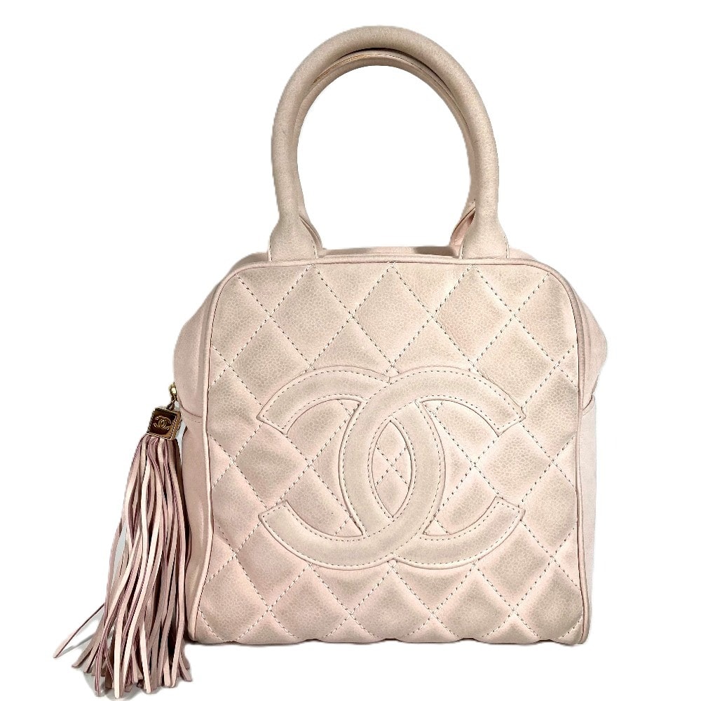 シャネル CHANEL CC ココマーク ロゴ マトラッセ キルティング カバン フリンジ タッセル ミニボストンバッグ ハンドバッグ ヌバック ライトピンク系