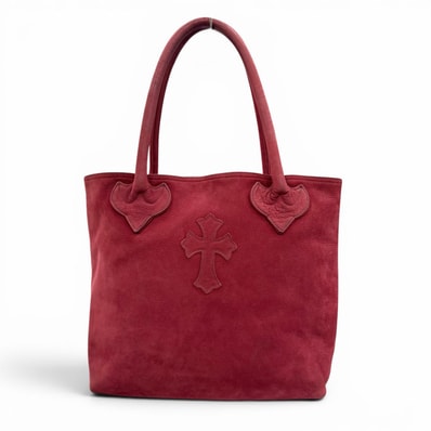 Chrome Hearts FS Tote Suede Leather Cross Patch Tote Bag "Red"