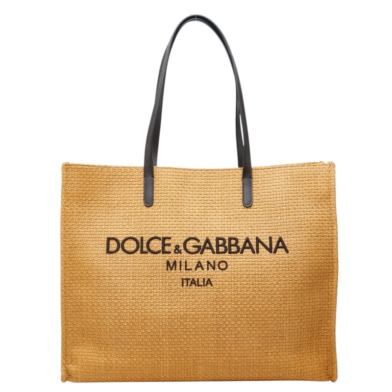 ドルチェアンドガッバーナ ロゴ トートバッグ ショルダーバッグ ブラウン ラフィア レザー レディース DOLCE&GABBANA 中古