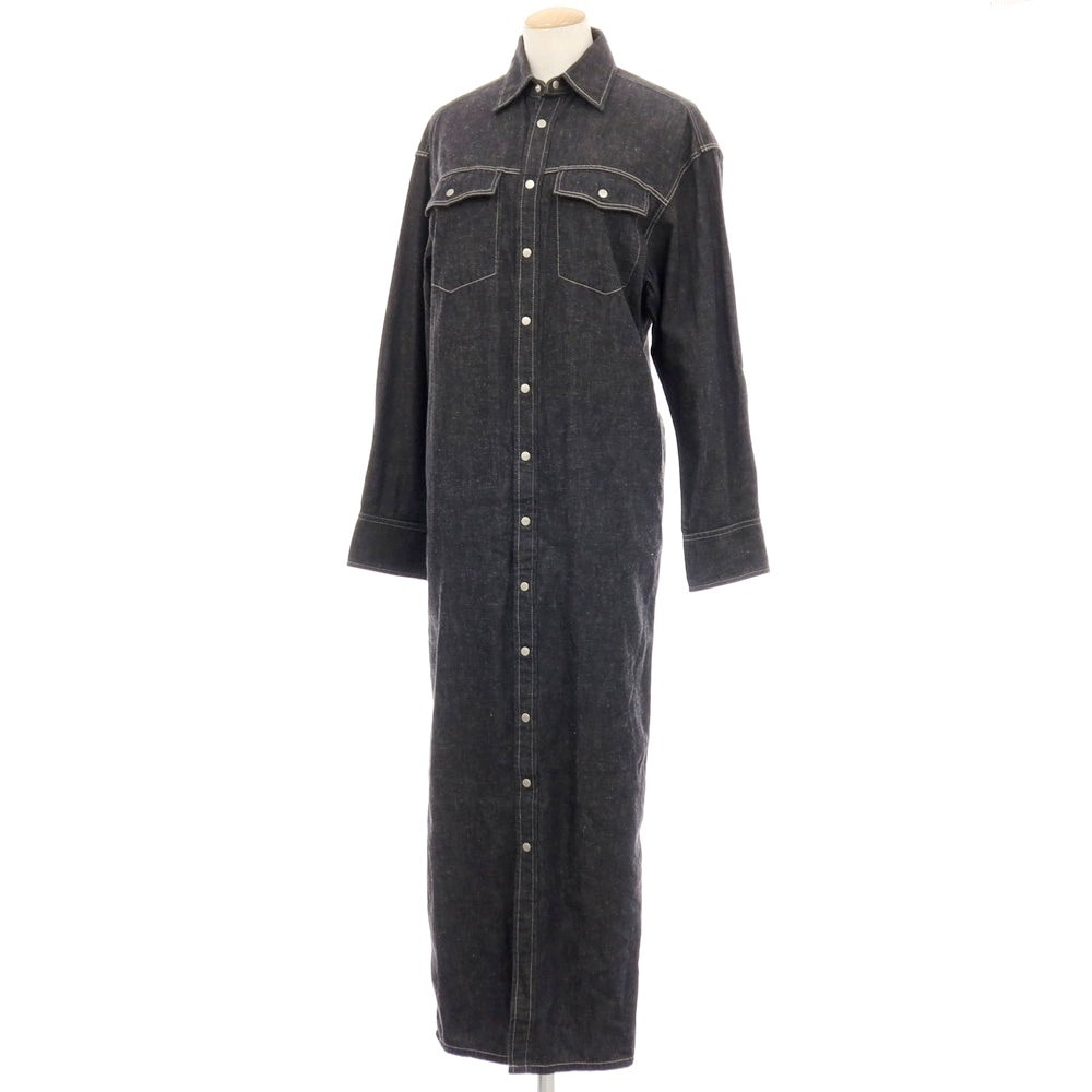 【中古】ビューティフルピープル beautiful people コットンリネン ロングシャツワンピース ブラック【サイズ36】【レディース】