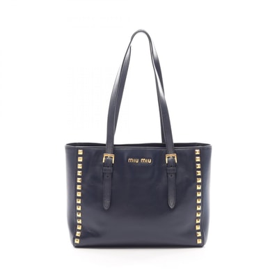 ミュウ ミュウ Miu Miu スタッズ トートバッグ バッグ レザー レディース ネイビー系 【中古】