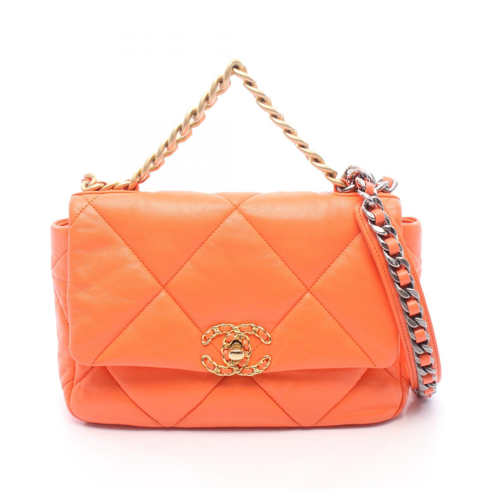 シャネル CHANEL 19 ディズヌフ マトラッセ ショルダーバッグ バッグ レザー レディース オレンジ系 AS1160 【中古】