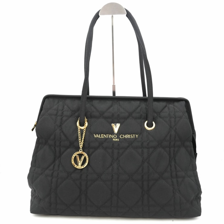 VALENTINO CHRISTY PARIS(ヴァレンティノ・クリスティ パリ)キルティング トートバッグ ブラック ゴールド金具 Vロゴチャーム レディース【中古】