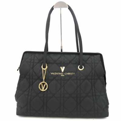 VALENTINO CHRISTY PARIS(ヴァレンティノ・クリスティ パリ)キルティング トートバッグ ブラック ゴールド金具 Vロゴチャーム レディース【中古】