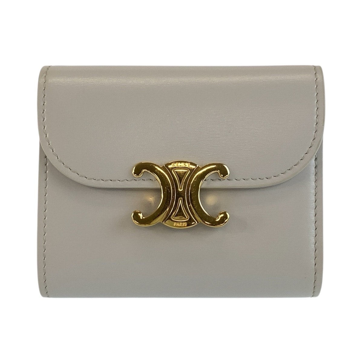 CELINE セリーヌ トリオンフ スモールフラップウォレット グレー ゴールド金具 レザー 三つ折り財布 折財布 コンパクトウォレット 1-0258047 【中古】