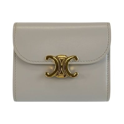 CELINE セリーヌ トリオンフ スモールフラップウォレット グレー ゴールド金具 レザー 三つ折り財布 折財布 コンパクトウォレット 1-0258047 【中古】