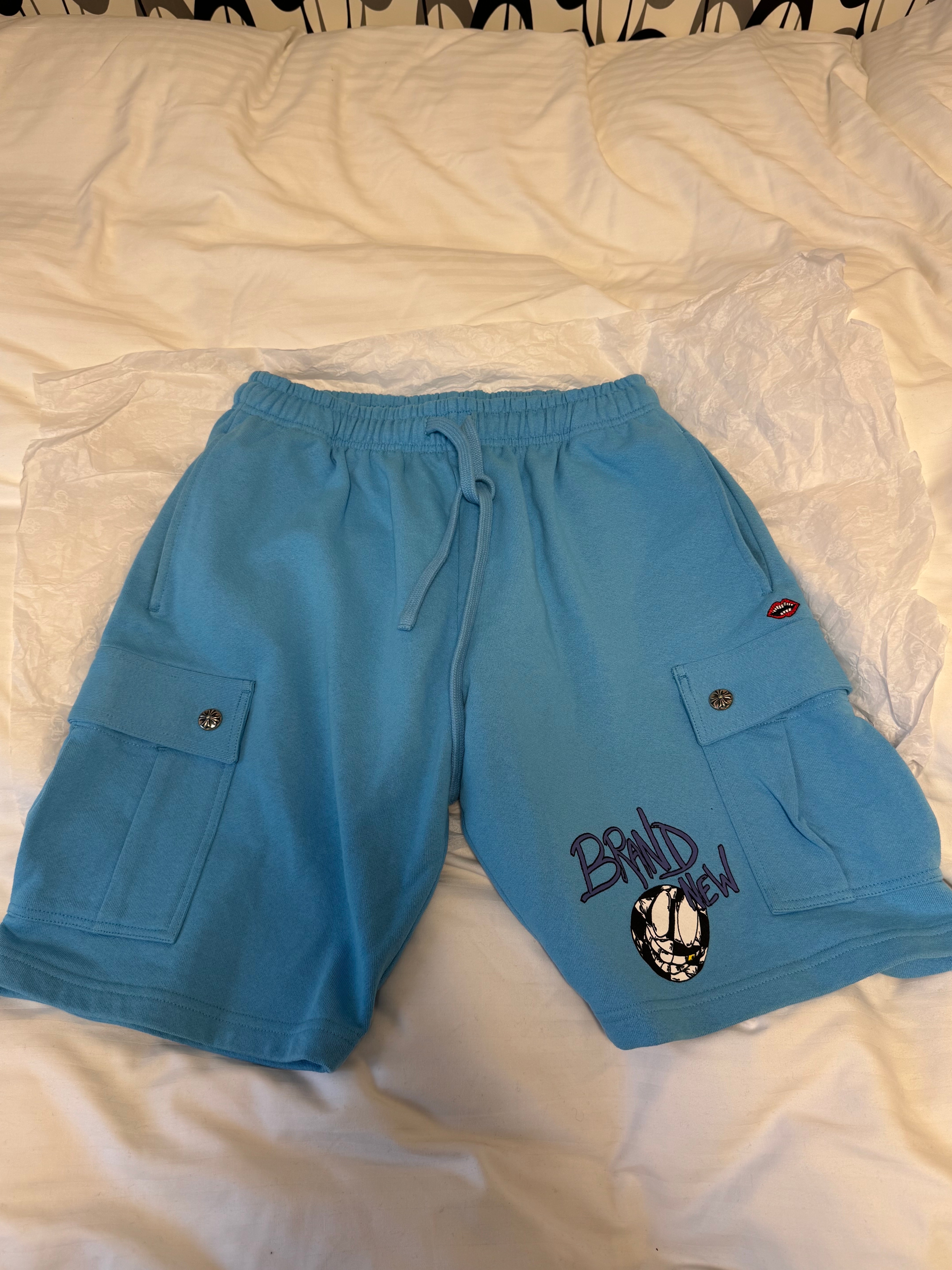 クロムハーツ マティーボーイ ブレイン ニュー スウェットハーフパンツ "ブルー"