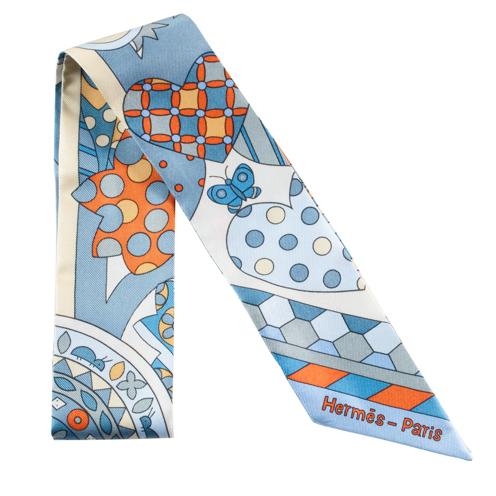 HERMES エルメス ツイリー Les Murmures de la Foret 森のささやき 063005S 06 スカーフ 2023SS シルク ブルー オレンジ【中古】