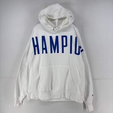 古着 チャンピオン Champion パーカー スウェット リバースウィーブ プルオーバー プリント ビッグロゴ スウェット L ホワイト メンズ