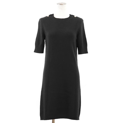 美品 シャネル ニット パール カシミヤ100% 英国製 ワンピース レディース 黒 38 CHANEL