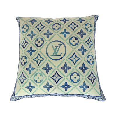 美品 LOUIS VUITTON ルイヴィトン モノグラム 男女兼用 ホワイト ブルー コットン インテリア クッション 505116 【中古】
