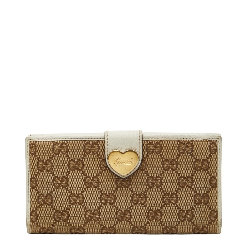 グッチ GGキャンバス Wホック 長財布 203550 ホワイト ベージュ キャンバス レザー レディース GUCCI 【中古】