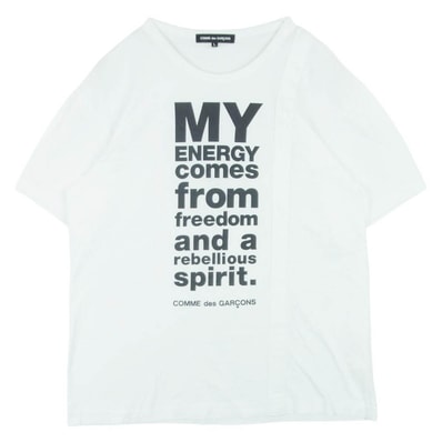COMME des GARCONS コムデギャルソン MY ENERGY comes from freedom プリント 半袖 Tシャツ カットソー ホワイト系 L【中古】
