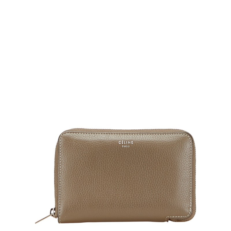 セリーヌ 二つ折り財布 ラウンドファスナー グレージュ レザー レディース CELINE 【中古】