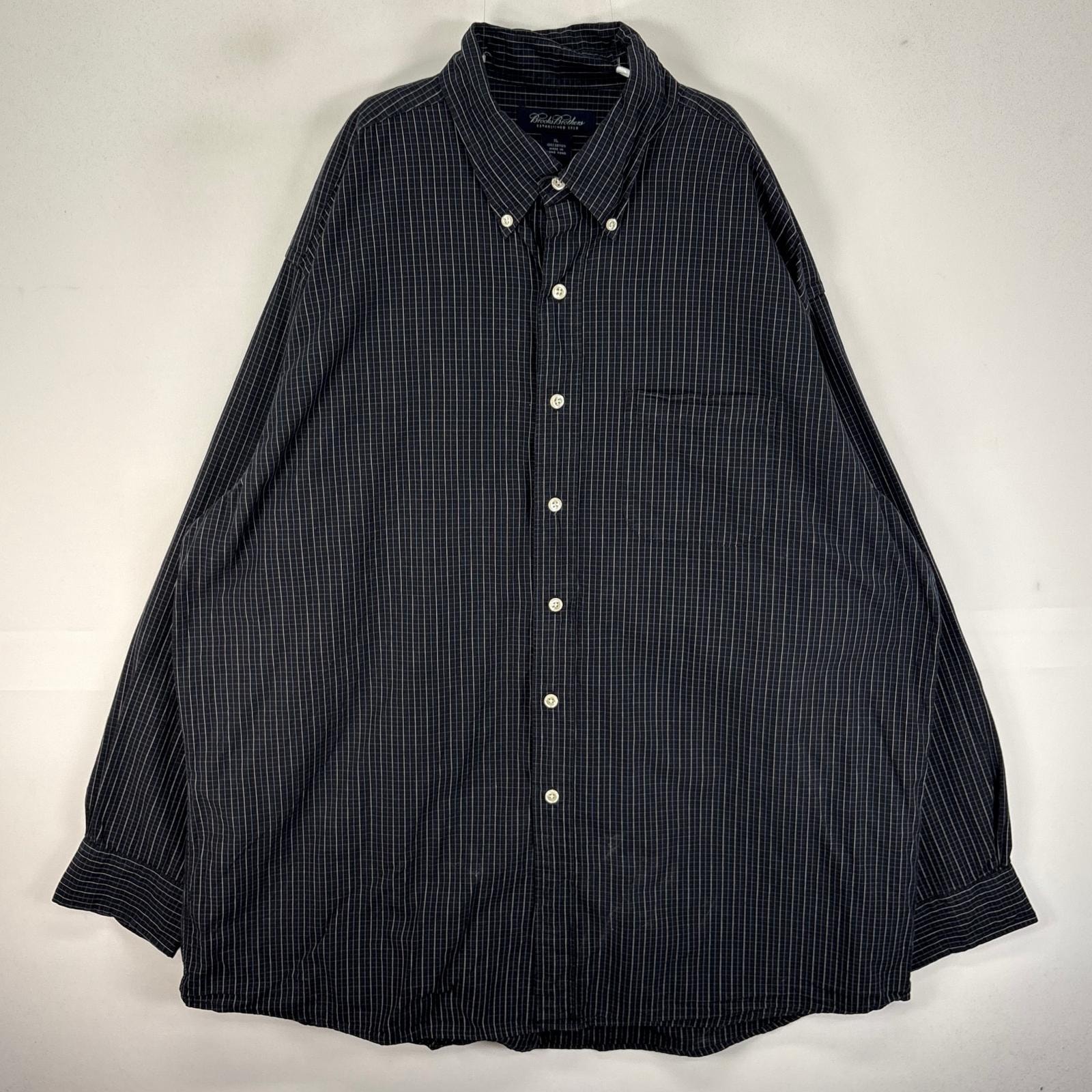 古着 ブルックスブラザーズ Brooks Brothers 長袖シャツ ボタンダウン 胸ポケット XL  ネイビー系 チェック メンズ