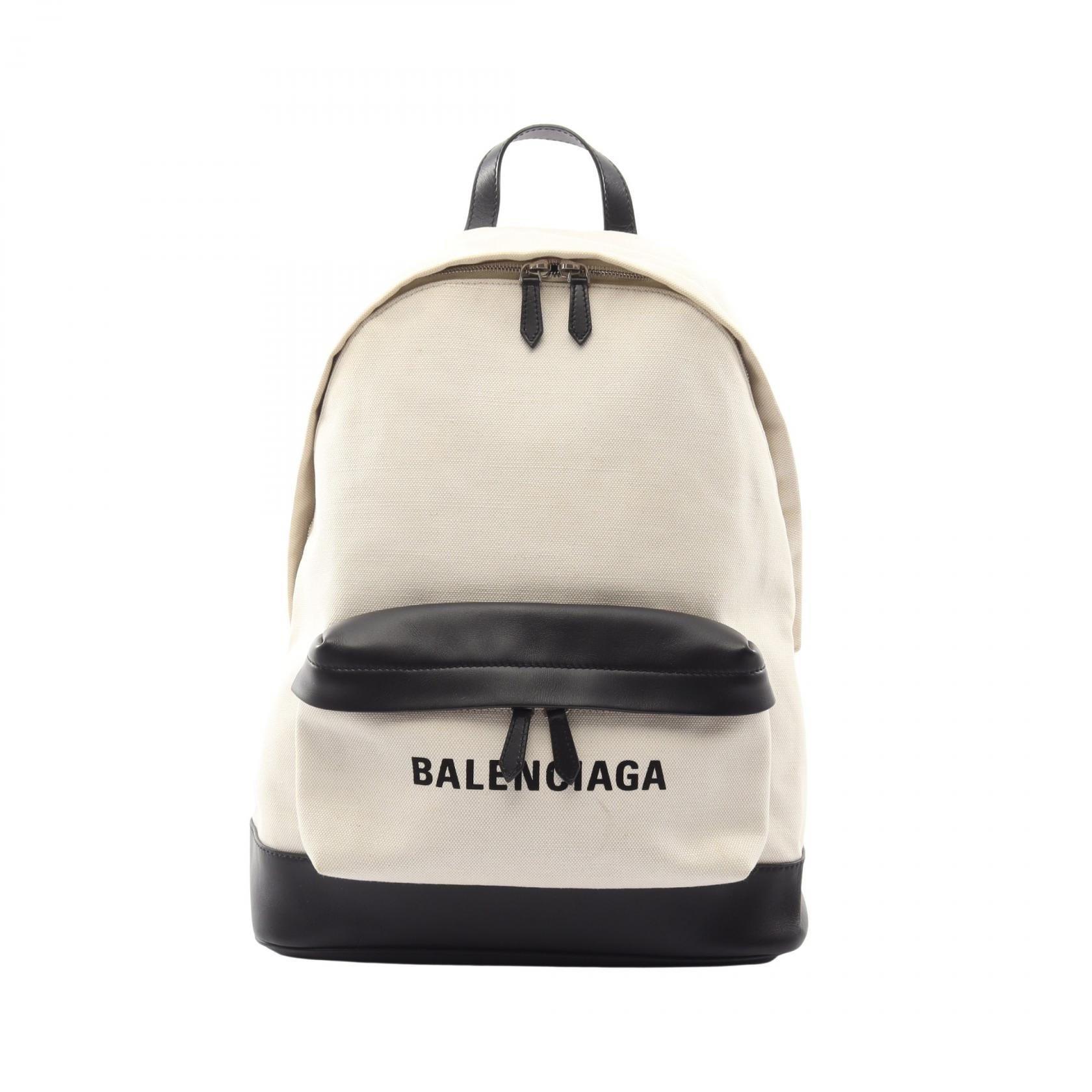 バレンシアガ BALENCIAGA ネイビー リュックサック バックパック バッグ キャンバス レザー メンズ レディース アイボリー系 / ブラック系 392007 【中古】