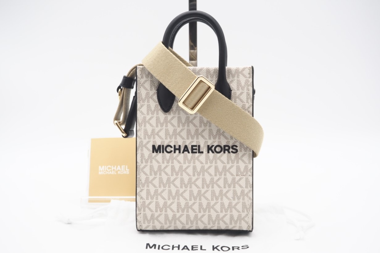 極美品 Michael Kors マイケルコース ミレラ スマートフォンクロスボディ 35S4G7ZC1B 2wayショルダーバッグ ホワイト グレー ブラック コーティングキャンバス レディース