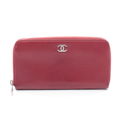 シャネル CHANEL ラウンド長財布 財布 レザー カーフ(牛革) レディース レッド系 【中古】