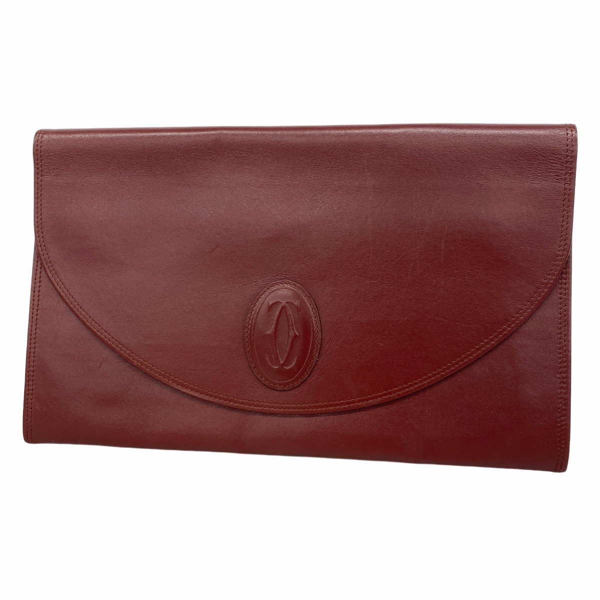 【6db2048】カルティエ クラッチバッグ マスト レザー ボルドー ゴールド金具【中古】レディース